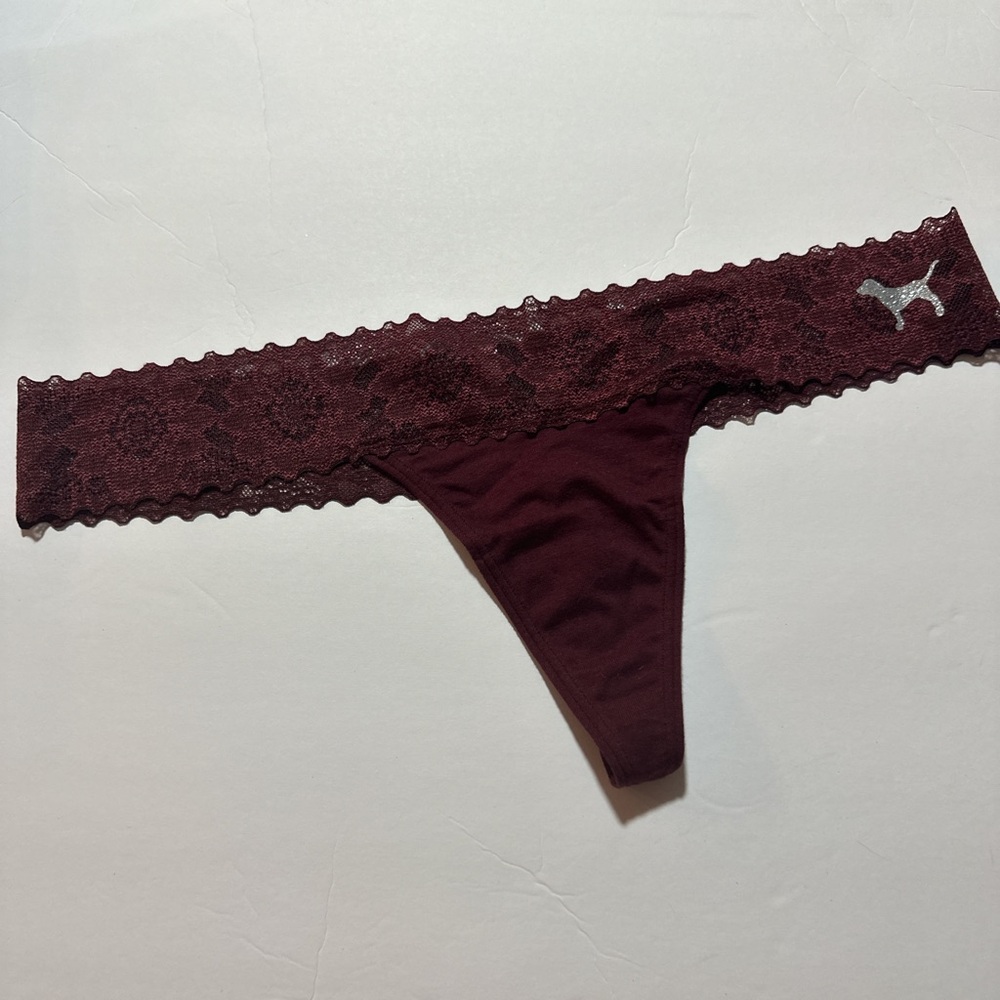 PINK Victoria’s Secret Burgundy Lace-Trim Thong